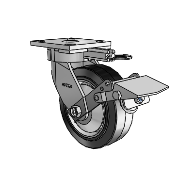 4 Series Kingpinless Casters Top Plate Swivel Caster with 6 x 2 Performa Rubber (Flat/Black) wheel and Tread Lock Brake
