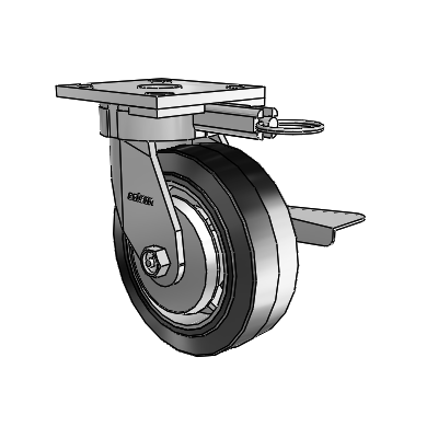 4 Series Kingpinless Casters Top Plate Swivel Caster with 6 x 2 Performa Rubber (Flat/Black) wheel and Side Lock Brake