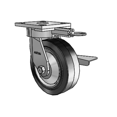 4 Series Kingpinless Casters Top Plate Swivel Caster with 6 x 2 Performa Rubber (Flat/Black) wheel and Side Lock Brake