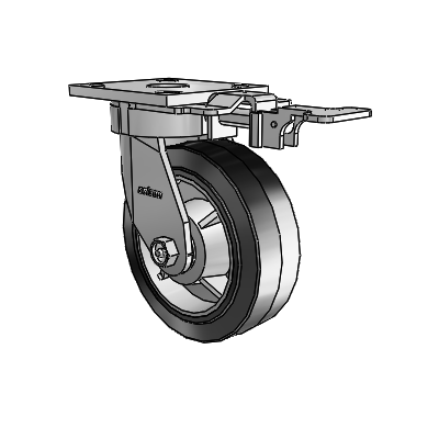 4 Series Kingpinless Casters Top Plate Swivel Caster with 6 x 2 Performa Rubber (Flat/Black) wheel