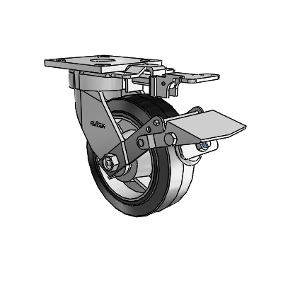 4 Series Kingpinless Casters Top Plate Swivel Caster with 6 x 2 Performa Rubber (Flat/Black) wheel and Tread Lock Brake