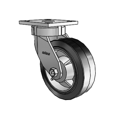 4 Series Kingpinless Casters Top Plate Swivel Caster with 6 x 2 Performa Rubber (Flat/Black) wheel