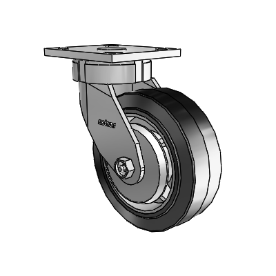 4 Series Kingpinless Casters Top Plate Swivel Caster with 6 x 2 Performa Rubber (Flat/Black) wheel