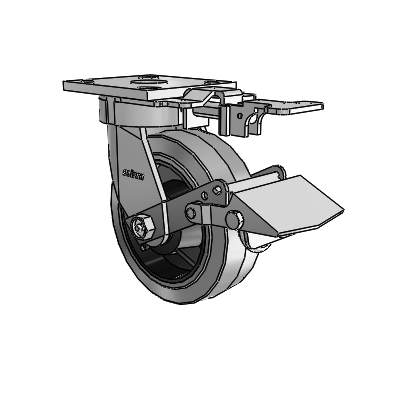 4 Series Kingpinless Casters Top Plate Swivel Caster with 6 x 2 Performa Rubber (Flat/Conductive) wheel and Tread Lock Brake