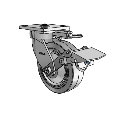 4 Series Kingpinless Casters Top Plate Swivel Caster with 6 x 2 Performa Rubber (Flat/Grey) wheel and Tread Lock Brake