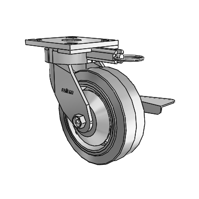 4 Series Kingpinless Casters Top Plate Swivel Caster with 6 x 2 Performa Rubber (Flat/Grey) wheel and Side Lock Brake