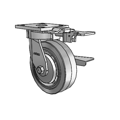 4 Series Kingpinless Casters Top Plate Swivel Caster with 6 x 2 Performa Rubber (Flat/Grey) wheel and Side Lock Brake