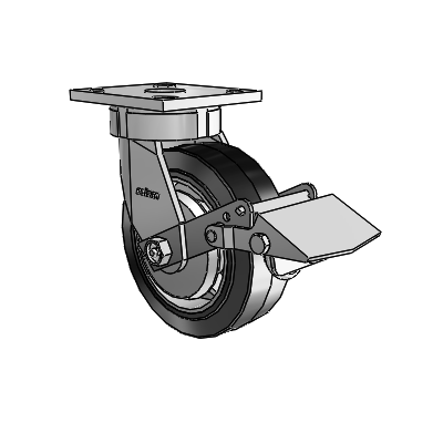 4 Series Kingpinless Casters Top Plate Swivel Caster with 6 x 2 Performa Rubber (Flat/Black) wheel and Tread Lock Brake