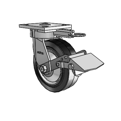 4 Series Kingpinless Casters Top Plate Swivel Caster with 6 x 2 Performa Rubber (Flat/Black) wheel and Tread Lock Brake