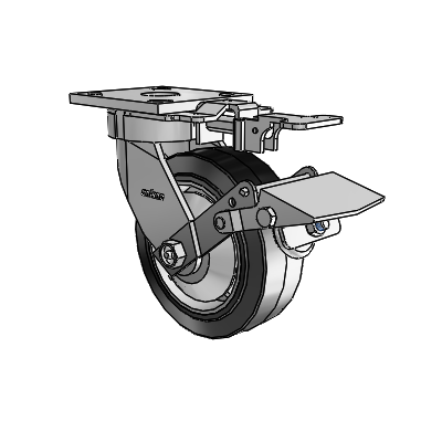 4 Series Kingpinless Casters Top Plate Swivel Caster with 6 x 2 Performa Rubber (Flat/Black) wheel and Tread Lock Brake