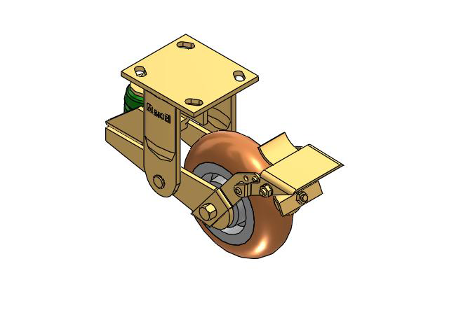 141 Series Top Plate Rigid Caster with 6 x 2 Butterscotch Tread on Aluminum Core PM - Round Polyurethane (Aluminum Core) Wheel and Brake