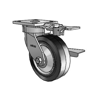 4 Series Kingpinless Casters Top Plate Swivel Caster with 6 x 2 Performa Rubber (Flat/Black) wheel and Side Lock Brake