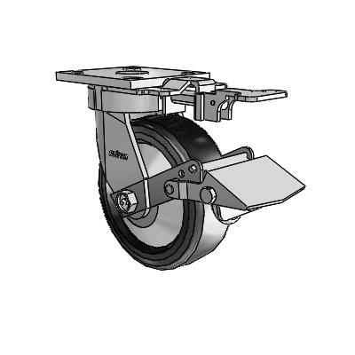 4 Series Kingpinless Casters Top Plate Swivel Caster with 6 x 2 Trans-forma LT (Flat) wheel and Tread Lock Brake