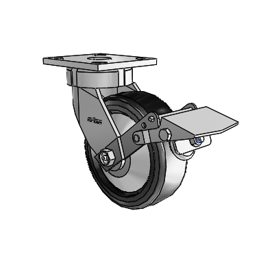 4 Series Kingpinless Casters Top Plate Swivel Caster with 6 x 2 Trans-forma LT (Flat) wheel and Tread Lock Brake