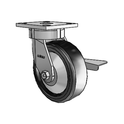 4 Series Kingpinless Casters Top Plate Swivel Caster with 6 x 2 Trans-forma LT (Flat) wheel and Side Lock Brake