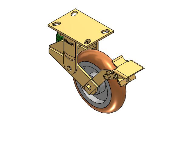 141 Series Top Plate Rigid Caster with 8 x 2 Butterscotch Tread on Aluminum Core PM - Round Polyurethane (Aluminum Core) Wheel and Brake