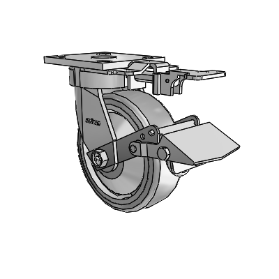 Roulettes sans pivot de la série 4 : roulette pivotante à plaque supérieure équipée d'une roue Trans-forma HD (plate) 6 x 2 et d'un frein Tread Lock