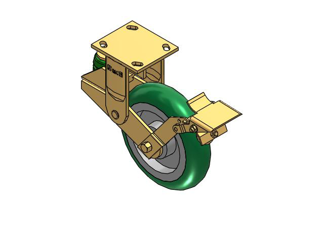 141 Series Top Plate Rigid Caster with 8 x 2 Green Tread on Aluminum Core PM - Round Polyurethane (Aluminum Core) Wheel and Brake