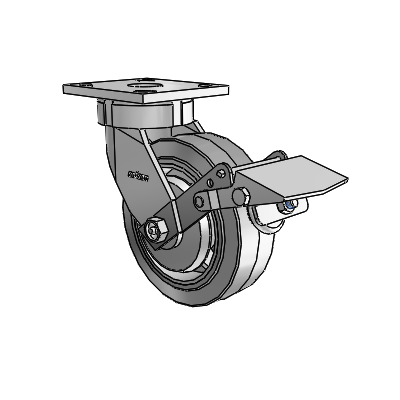 4 Series Kingpinless Casters Top Plate Swivel Caster with 6 x 2 Performa Rubber (Flat/Grey) wheel and Tread Lock Brake
