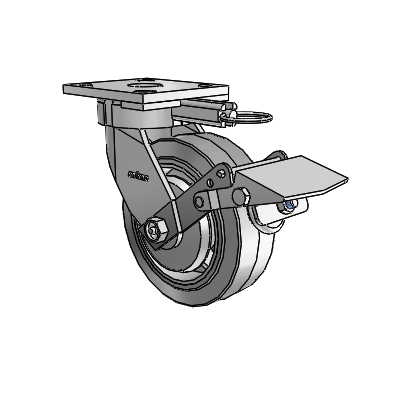 4 Series Kingpinless Casters Top Plate Swivel Caster with 6 x 2 Performa Rubber (Flat/Grey) wheel and Tread Lock Brake