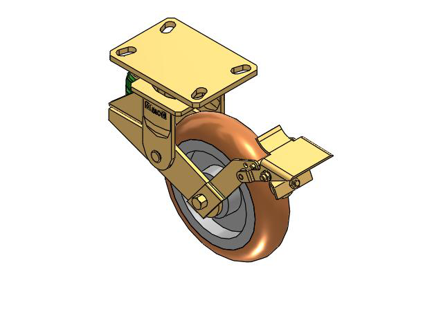 141 Series Top Plate Swivel Caster with 8 x 2 Butterscotch Tread on Aluminum Core PM - Round Polyurethane (Aluminum Core) Wheel and Brake