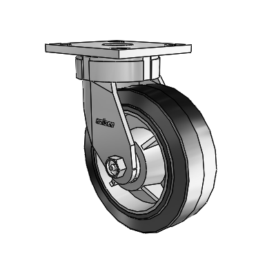 4 Series Kingpinless Casters Top Plate Swivel Caster with 6 x 2 Performa Rubber (Flat/Black) wheel