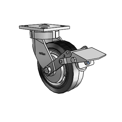 4 Series Kingpinless Casters Top Plate Swivel Caster with 6 x 2 Performa Rubber (Flat/Black) wheel and Tread Lock Brake