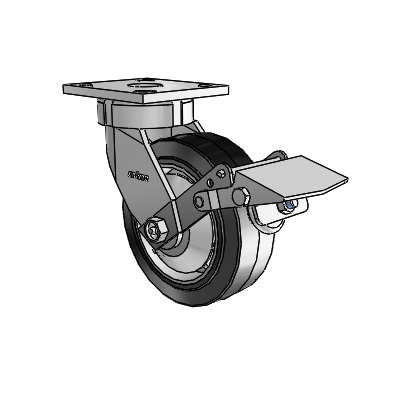 4 Series Kingpinless Casters Top Plate Swivel Caster with 6 x 2 Performa Rubber (Flat/Black) wheel and Tread Lock Brake