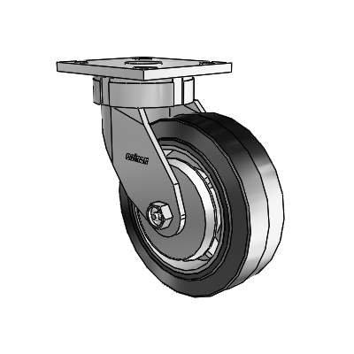 4 Series Kingpinless Casters Top Plate Swivel Caster with 6 x 2 Performa Rubber (Flat/Black) wheel