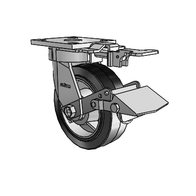 4 Series Kingpinless Casters Top Plate Swivel Caster with 6 x 2 Performa Rubber (Flat/Black) wheel and Tread Lock Brake