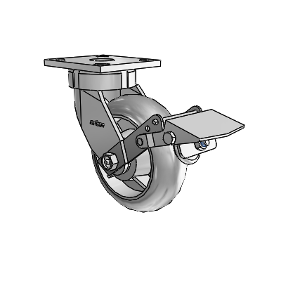 4 Series Kingpinless Casters Top Plate Swivel Caster with 6 x 2 Performa Rubber (Round/Grey) wheel and Tread Lock Brake