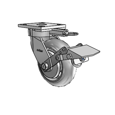4 Series Kingpinless Casters Top Plate Swivel Caster with 6 x 2 Performa Rubber (Round/Grey) wheel and Tread Lock Brake