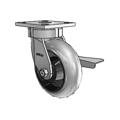 4 Series Kingpinless Casters Top Plate Swivel Caster with 6 x 2 Performa Rubber (Round/Conductive) wheel and Side Lock Brake