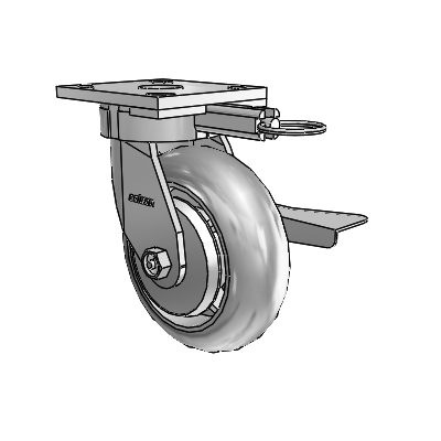 4 Series Kingpinless Casters Top Plate Swivel Caster with 6 x 2 Performa Rubber (Round/Grey) wheel and Side Lock Brake