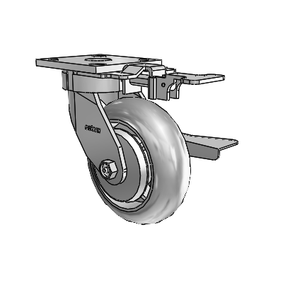 4 Series Kingpinless Casters Top Plate Swivel Caster with 6 x 2 Performa Rubber (Round/Grey) wheel and Side Lock Brake