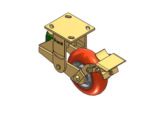 141 Series Top Plate Rigid Caster with 6 x 2 Orange Tread on Aluminum Core UA - Magnum Polyurethane (Aluminum Core) Wheel and Brake