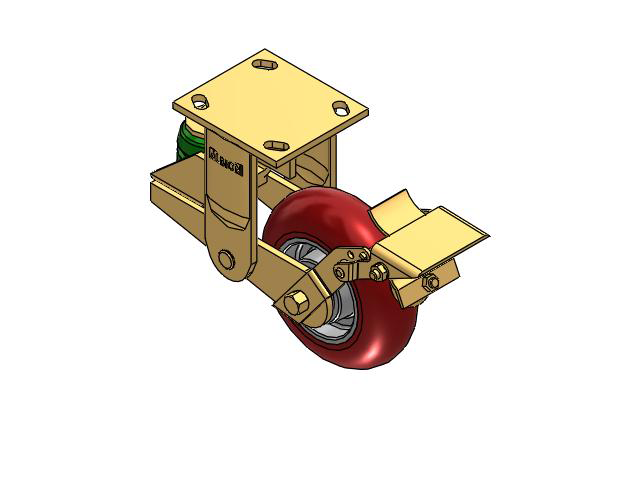 141 Series Top Plate Rigid Caster with 6 x 2 Red Tread on Aluminum Core UA - Magnum Polyurethane (Aluminum Core) Wheel and Brake