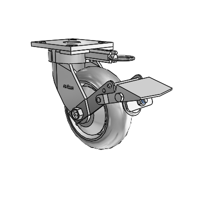 4 Series Kingpinless Casters Top Plate Swivel Caster with 6 x 2 Performa Rubber (Round/Grey) wheel and Tread Lock Brake