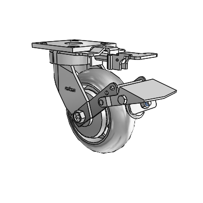 4 Series Kingpinless Casters Top Plate Swivel Caster with 6 x 2 Performa Rubber (Round/Grey) wheel and Tread Lock Brake