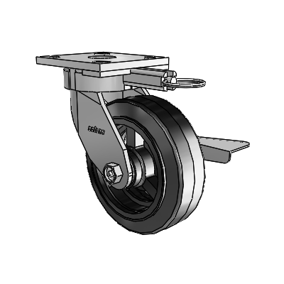 4 Series Kingpinless Casters Top Plate Swivel Caster with 6 x 2 MR - Moldon Rubber (Cast Iron Core) wheel and Side Lock Brake