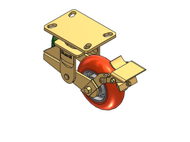 141 Series Top Plate Swivel Caster with 6 x 2 Orange Tread on Aluminum Core UA - Magnum Polyurethane (Aluminum Core) Wheel and Brake