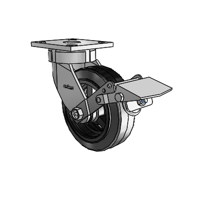 4 Series Kingpinless Casters Top Plate Swivel Caster with 6 x 2 MR - Moldon Rubber (Cast Iron Core) wheel and Tread Lock Brake