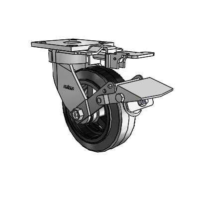 4 Series Kingpinless Casters Top Plate Swivel Caster with 6 x 2 MR - Moldon Rubber (Cast Iron Core) wheel and Tread Lock Brake