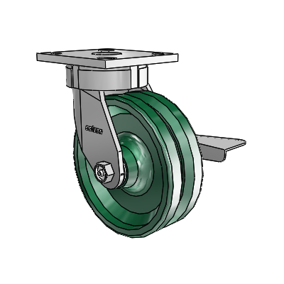 4 Series Kingpinless Casters Top Plate Swivel Caster with 6 x 2 V-Groove wheel and Side Lock Brake