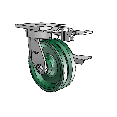 4 Series Kingpinless Casters Top Plate Swivel Caster with 6 x 2 V-Groove wheel and Side Lock Brake