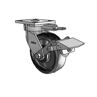 4 Series Kingpinless Casters Top Plate Swivel Caster with 6 x 2 Endura Solid Elastomer wheel and Tread Lock Brake