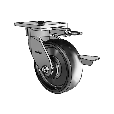 4 Series Kingpinless Casters Top Plate Swivel Caster with 6 x 2 Endura Solid Elastomer wheel and Side Lock Brake