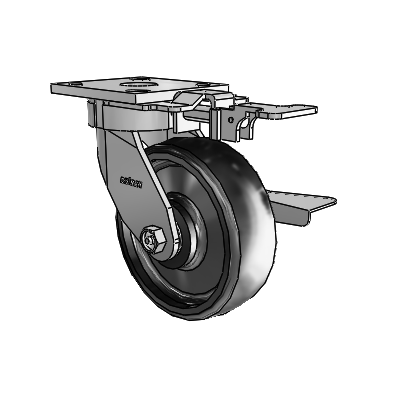 4 Series Kingpinless Casters Top Plate Swivel Caster with 6 x 2 Endura Solid Elastomer wheel and Side Lock Brake