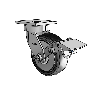 4 Series Kingpinless Casters Top Plate Swivel Caster with 6 x 2 Endura Solid Elastomer wheel and Tread Lock Brake
