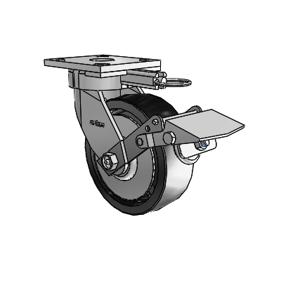 4 Series Kingpinless Casters Top Plate Swivel Caster with 6 x 2 Polyolefin wheel and Tread Lock Brake